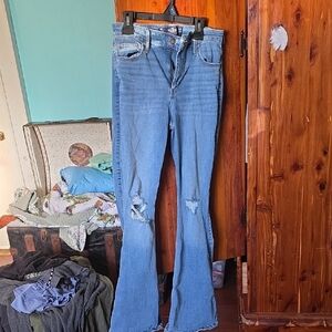 Hollister Blue Flare Jeans with Distressed Details